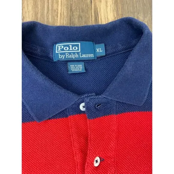 VTG Polo Ralph Lauren striped waffle thermal knit rugby short sleeve shirt XL - Picture 4 of 5